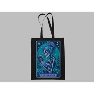 The Reader Tarot Card Tote Skeleton Coffee Lover Bookish Bag